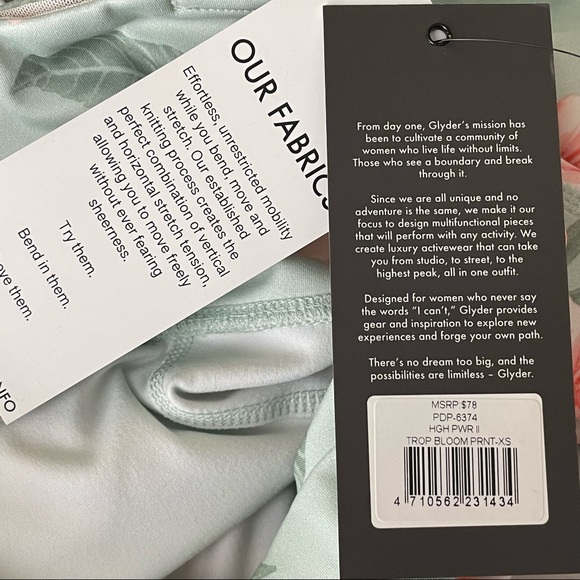 GLYDER NWT WOMEN’S HIGH POWER TROPICAL BLOOM HAWAIIAN LEGGINGS XS GREEN - Picture 5 of 6